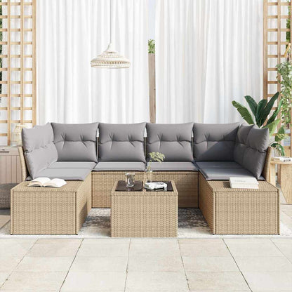 Garten-Sofa-Set mit Kissen 7 pcs Beige, Grau 55 x 55 x 37 cm