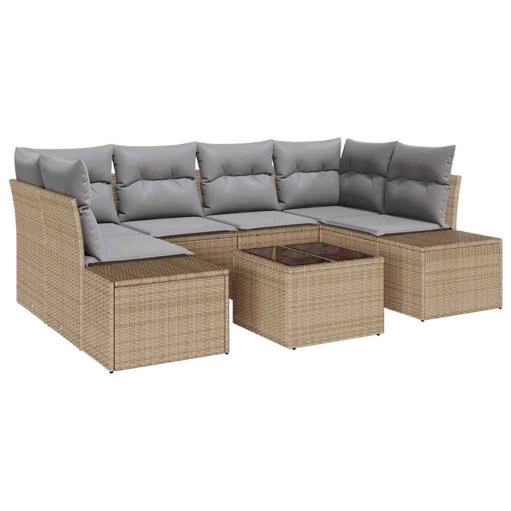Garten-Sofa-Set mit Kissen 7 pcs Beige, Grau 55 x 55 x 37 cm