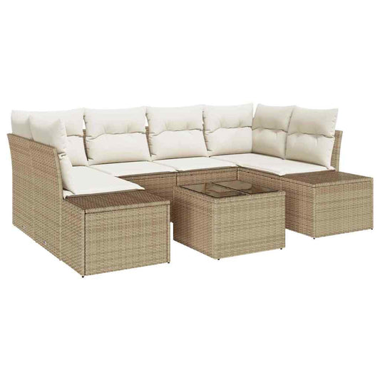 Garten-Sofa-Set mit Kissen 7 pcs Beige, Creme 55 x 55 x 37 cm