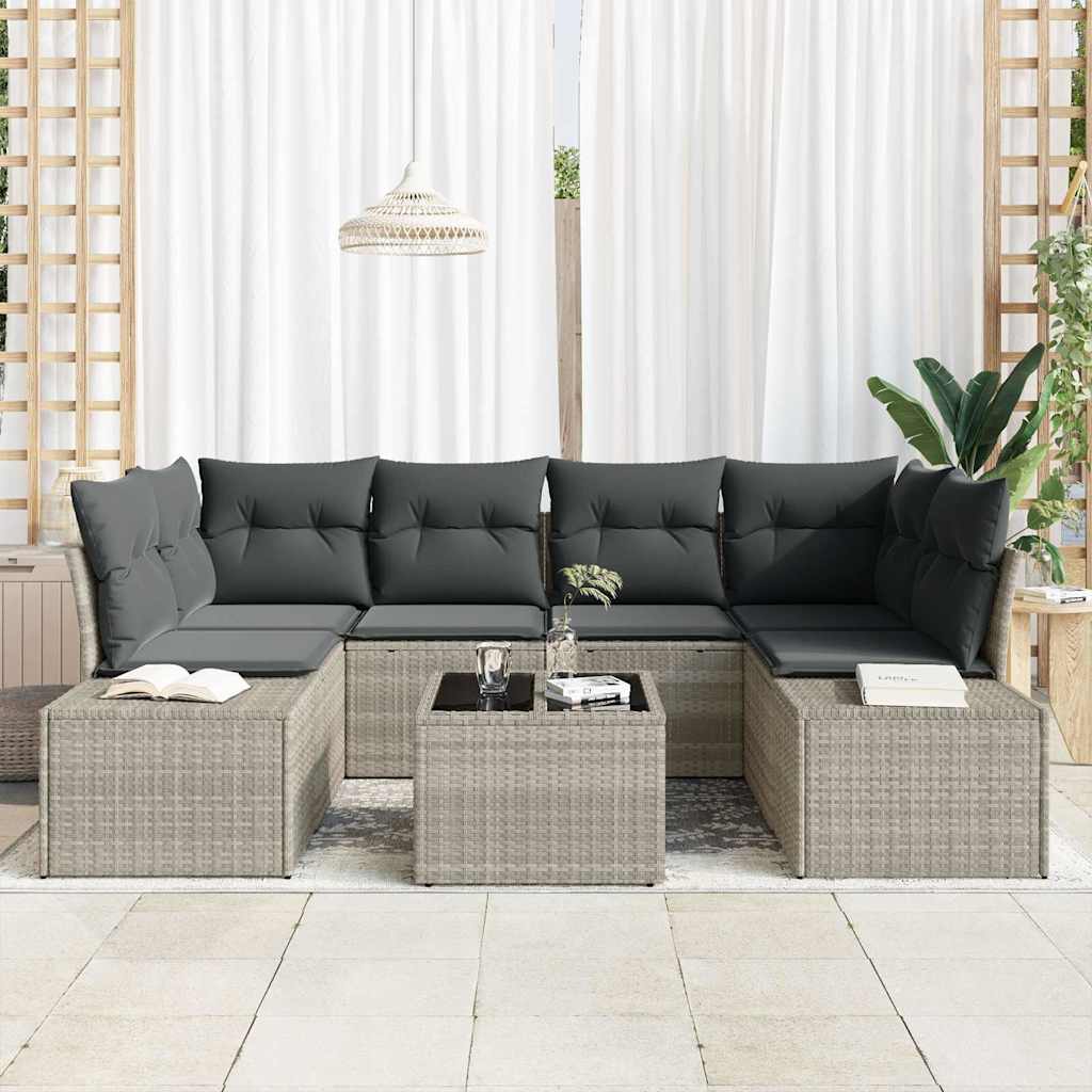 Garten-Sofa-Set mit Kissen 7 pcs Hellgrau 55 x 55 x 37 cm
