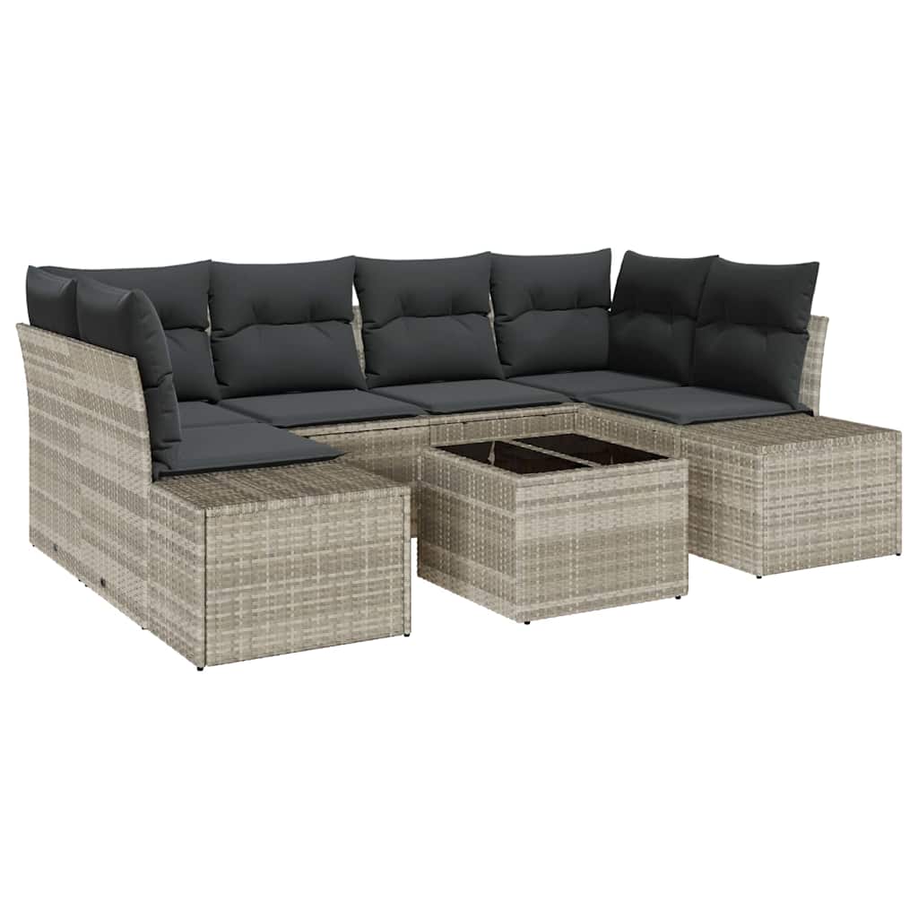 Garten-Sofa-Set mit Kissen 7 pcs Hellgrau 55 x 55 x 37 cm