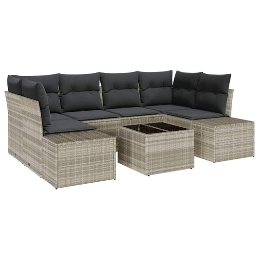 Garten-Sofa-Set mit Kissen 7 pcs Hellgrau 55 x 55 x 37 cm