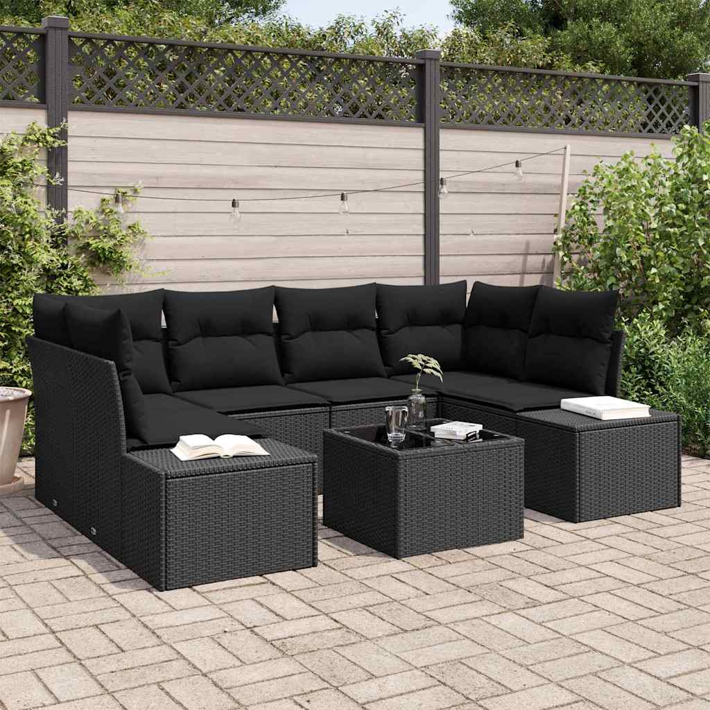 Garten-Sofa-Set mit Kissen 7 pcs Schwarz 55 x 55 x 37 cm