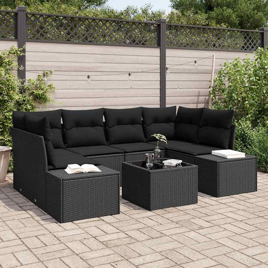 Garten-Sofa-Set mit Kissen 7 pcs Schwarz 55 x 55 x 37 cm