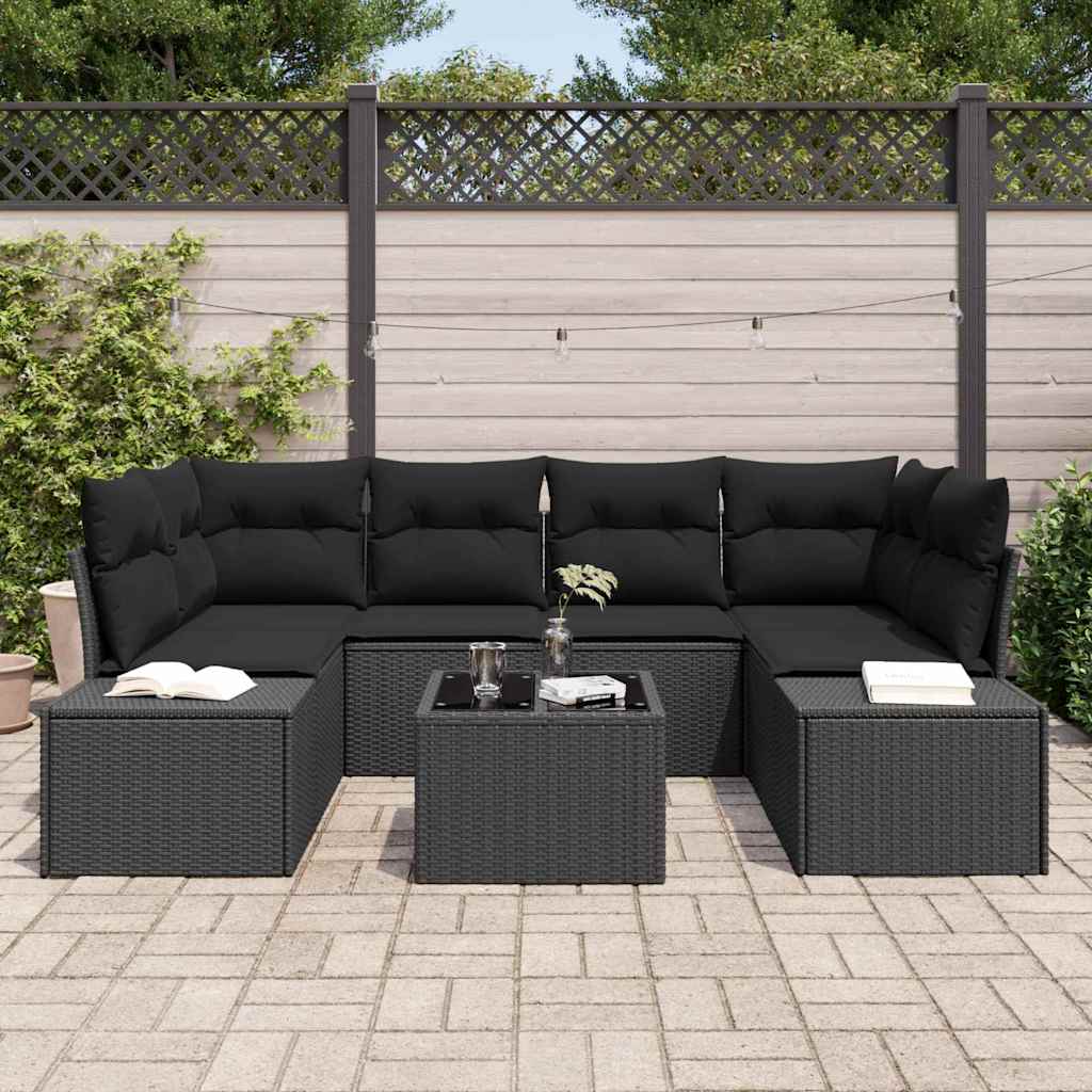 Garten-Sofa-Set mit Kissen 7 pcs Schwarz 55 x 55 x 37 cm