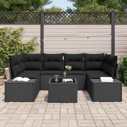 Garten-Sofa-Set mit Kissen 7 pcs Schwarz 55 x 55 x 37 cm