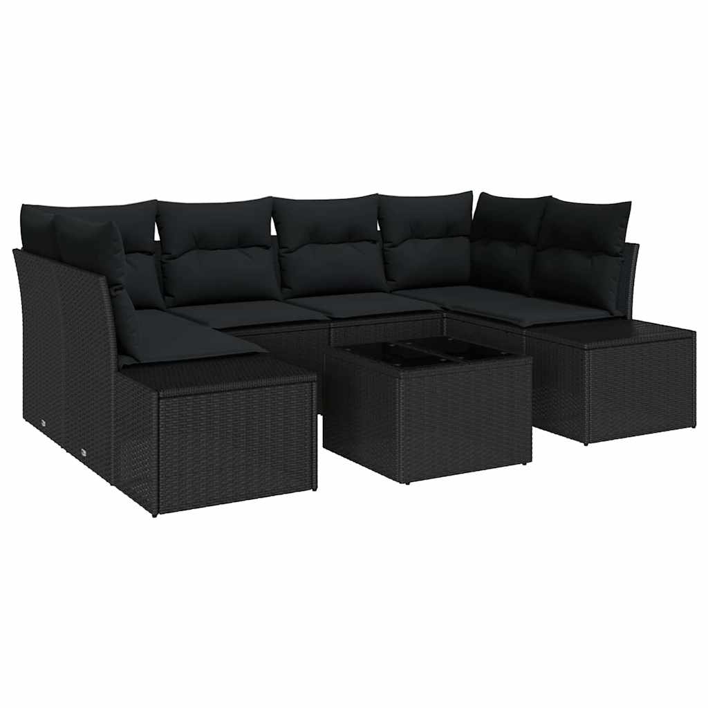 Garten-Sofa-Set mit Kissen 7 pcs Schwarz 55 x 55 x 37 cm