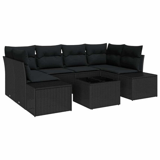 Garten-Sofa-Set mit Kissen 7 pcs Schwarz 55 x 55 x 37 cm