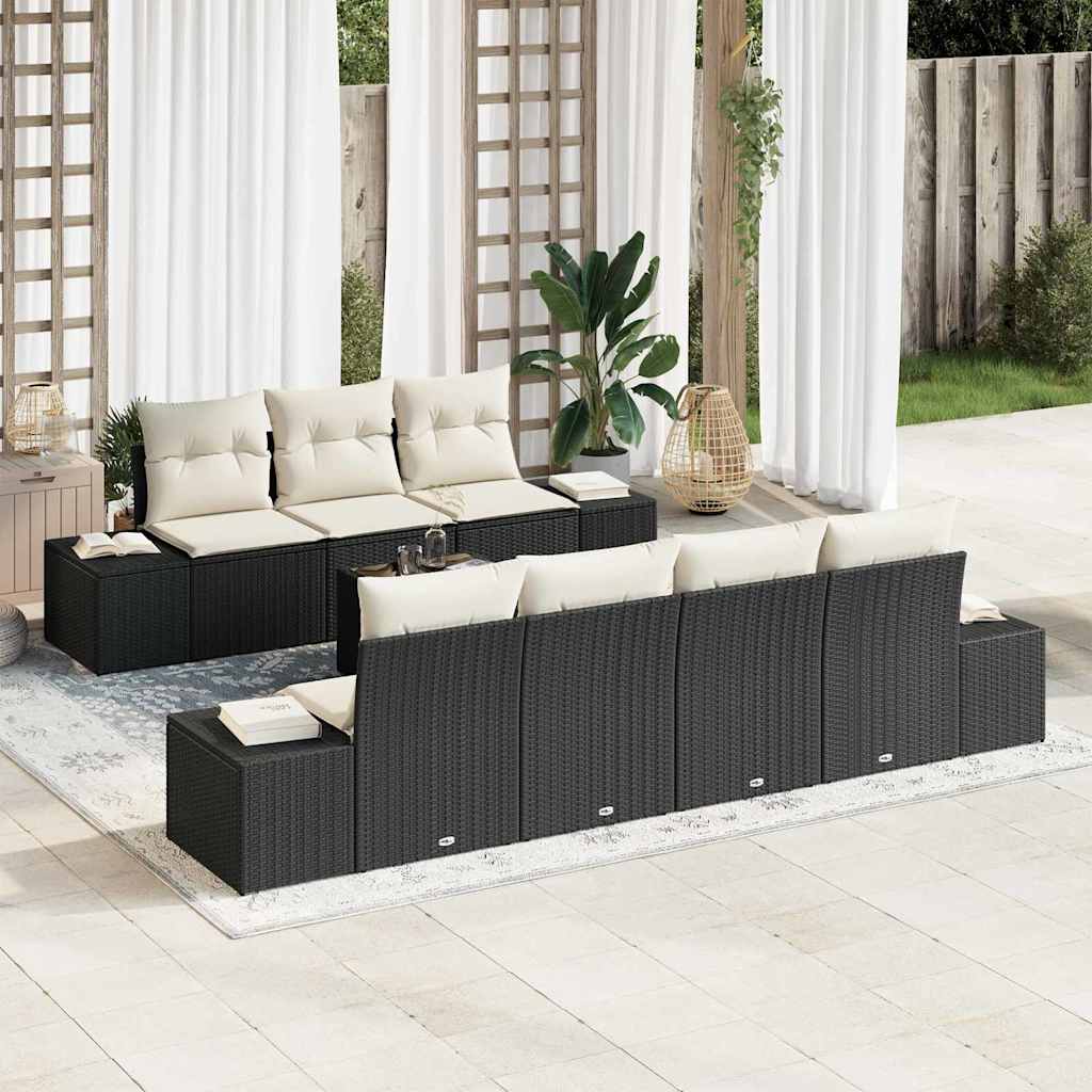 Garten-Sofa-Set mit Kissen 8 pcs Schwarz, Creme 55 x 55 x 37 cm