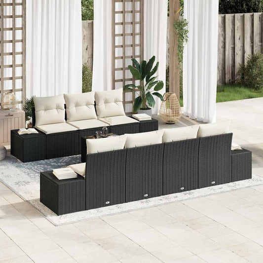Garten-Sofa-Set mit Kissen 8 pcs Schwarz, Creme 55 x 55 x 37 cm