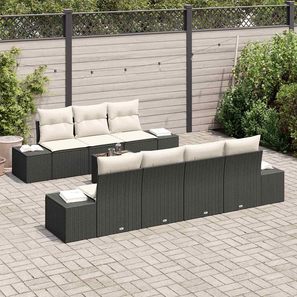 Garten-Sofa-Set mit Kissen 8 pcs Schwarz, Creme 55 x 55 x 37 cm