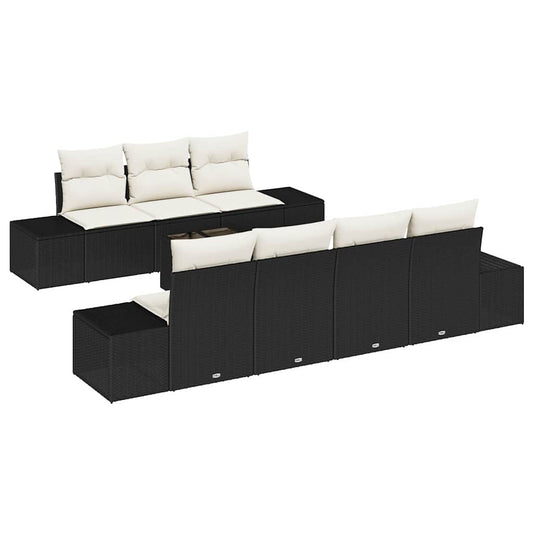 Garten-Sofa-Set mit Kissen 8 pcs Schwarz, Creme 55 x 55 x 37 cm