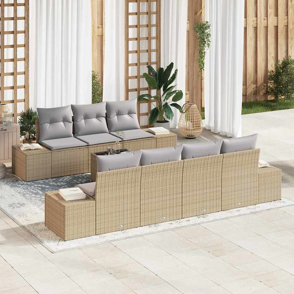 Garten-Sofa-Set mit Kissen 8 pcs Beige, Grau 55 x 55 x 37 cm