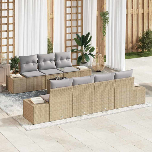Garten-Sofa-Set mit Kissen 8 pcs Beige, Grau 55 x 55 x 37 cm