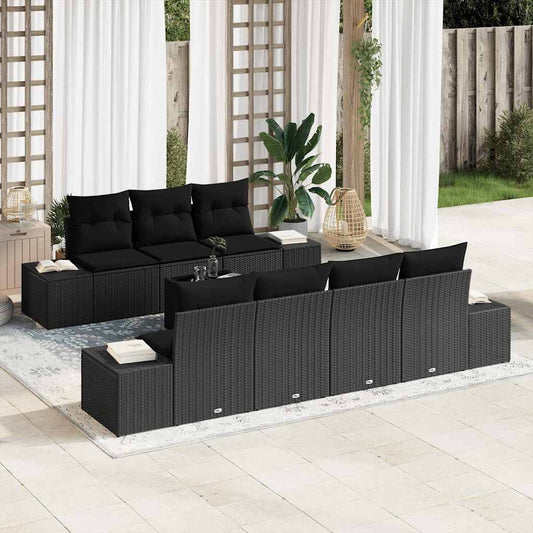 Garten-Sofa-Set mit Kissen 8 pcs Schwarz 55 x 55 x 37 cm
