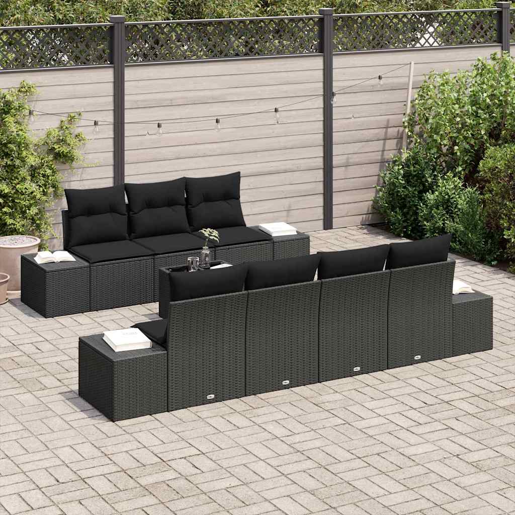 Garten-Sofa-Set mit Kissen 8 pcs Schwarz 55 x 55 x 37 cm