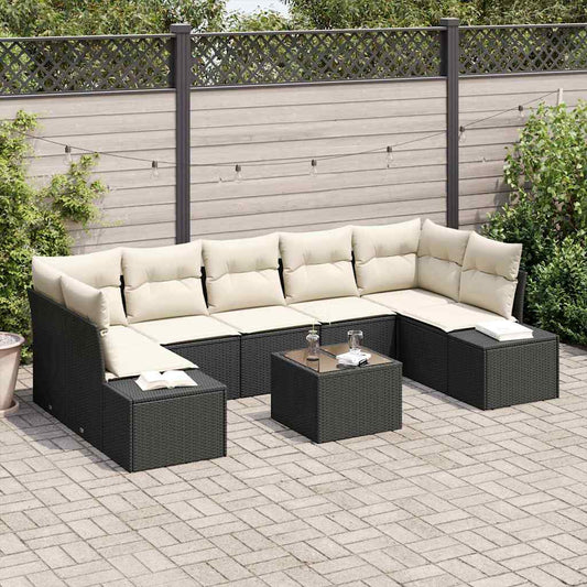 Garten-Sofa-Set mit Kissen 8 pcs Schwarz, Creme 55 x 55 x 37 cm