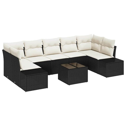 Garten-Sofa-Set mit Kissen 8 pcs Schwarz, Creme 55 x 55 x 37 cm