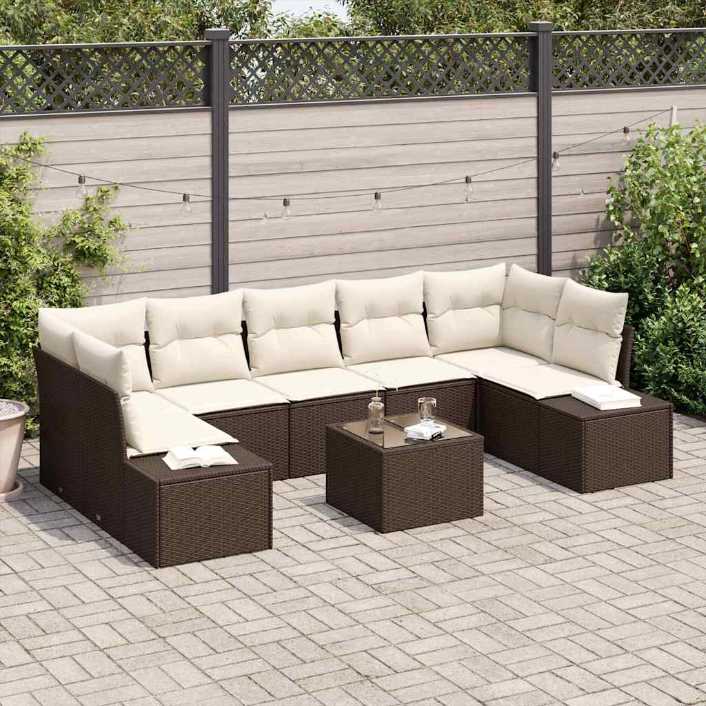Garten-Sofa-Set mit Kissen 8 pcs Braun, Creme 55 x 55 x 37 cm