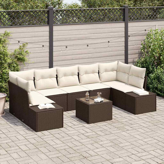 Garten-Sofa-Set mit Kissen 8 pcs Braun, Creme 55 x 55 x 37 cm