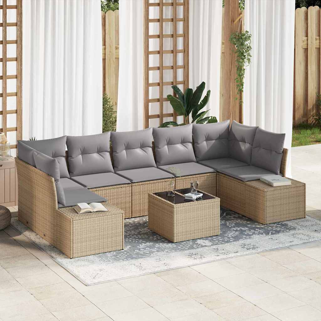 Garten-Sofa-Set mit Kissen 8 pcs Beige, Grau 55 x 55 x 37 cm