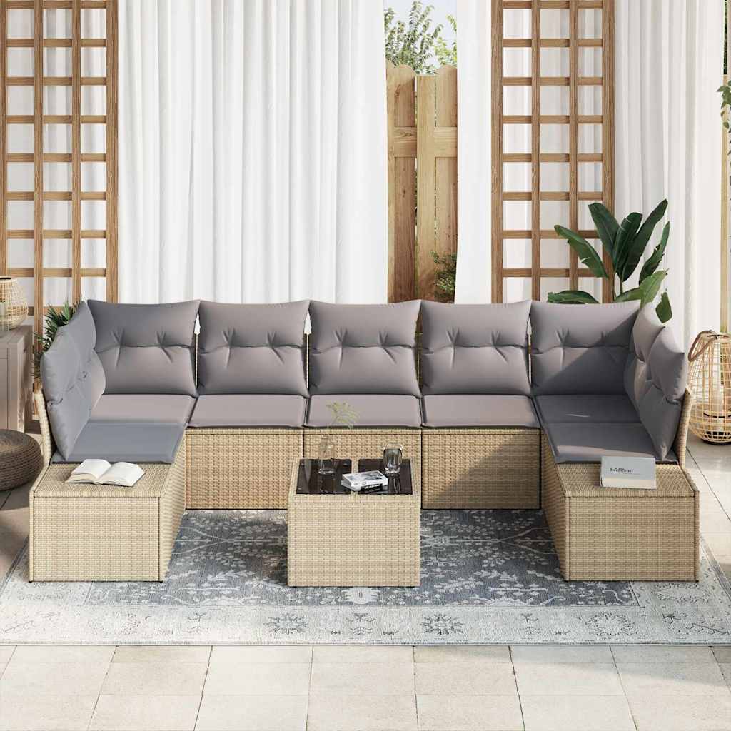 Garten-Sofa-Set mit Kissen 8 pcs Beige, Grau 55 x 55 x 37 cm