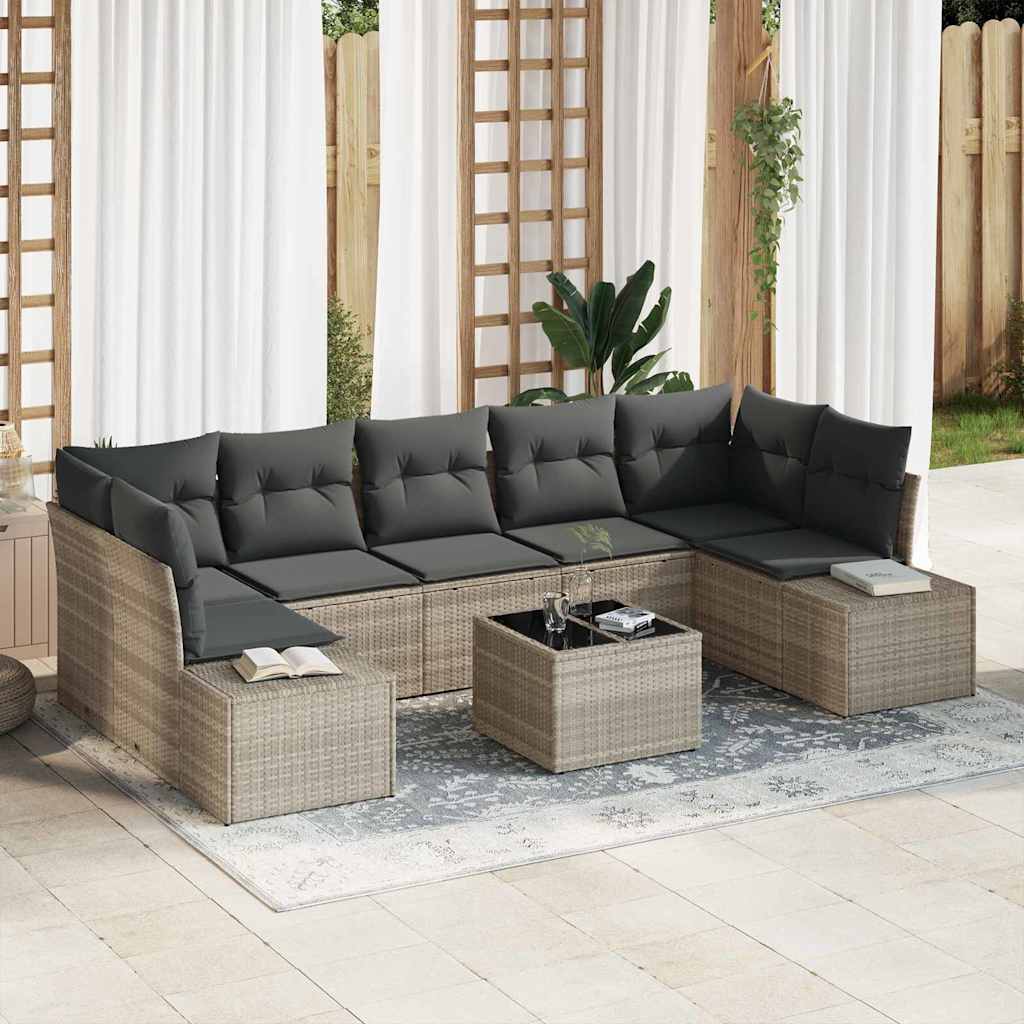 Garten-Sofa-Set mit Kissen 8 pcs Hellgrau 55 x 55 x 37 cm