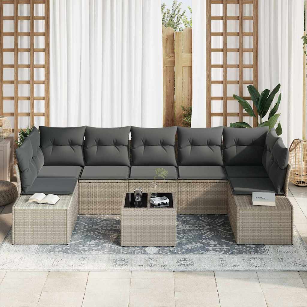 Garten-Sofa-Set mit Kissen 8 pcs Hellgrau 55 x 55 x 37 cm