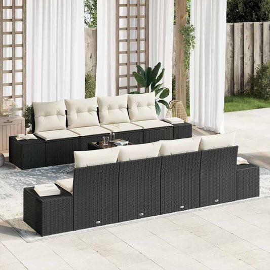 Garten-Sofa-Set mit Kissen 7 pcs Schwarz, Creme 55 x 55 x 37 cm