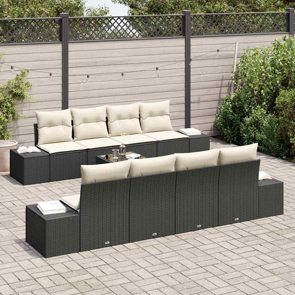 Garten-Sofa-Set mit Kissen 7 pcs Schwarz, Creme 55 x 55 x 37 cm