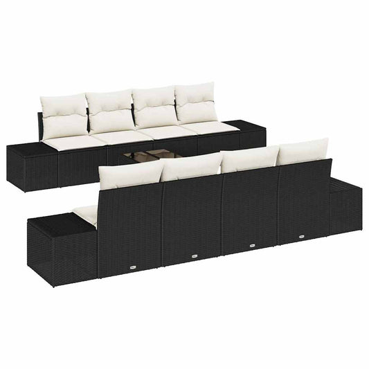 Garten-Sofa-Set mit Kissen 7 pcs Schwarz, Creme 55 x 55 x 37 cm