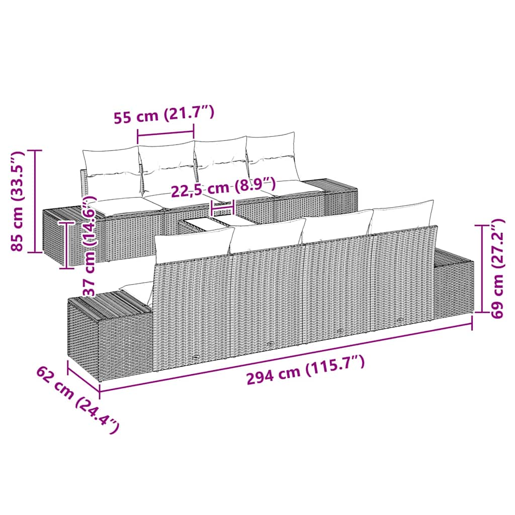 Garten-Sofa-Set mit Kissen 7 pcs Hellgrau 55 x 55 x 37 cm
