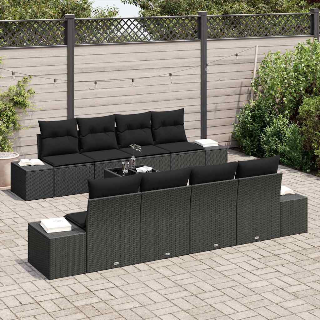 Garten-Sofa-Set mit Kissen 7 pcs Schwarz 55 x 55 x 37 cm
