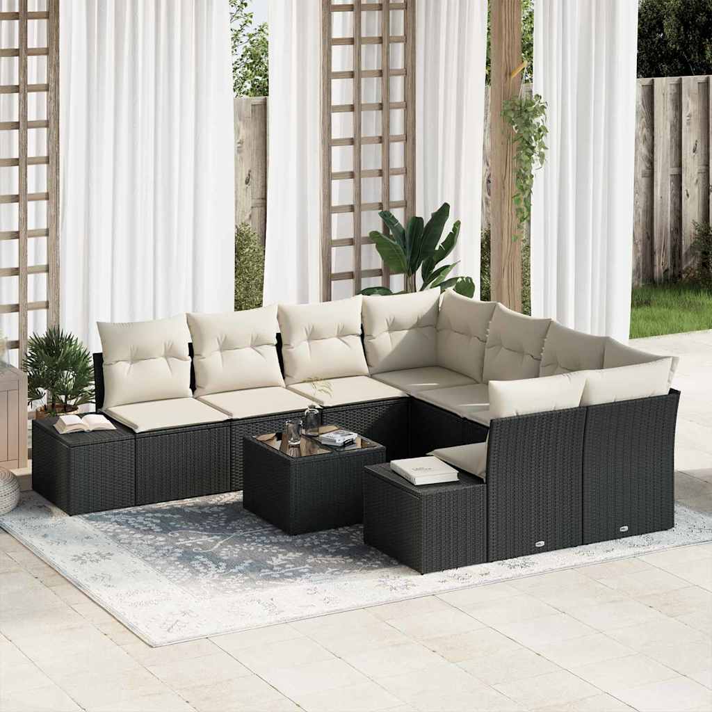 Garten-Sofa-Set 9 pcs Schwarz und Creme 55 x 55 x 37 cm