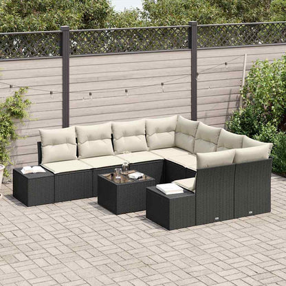 Garten-Sofa-Set mit Kissen 9 pcs Schwarz, Creme 55 x 55 x 37 cm