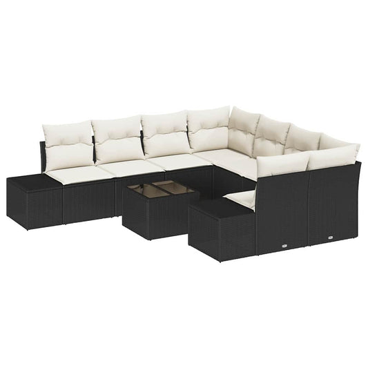 Garten-Sofa-Set mit Kissen 9 pcs Schwarz, Creme 55 x 55 x 37 cm