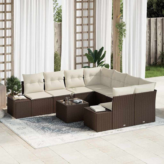 Garten-Sofa-Set mit Kissen 9 pcs Braun, Creme 55 x 55 x 37 cm