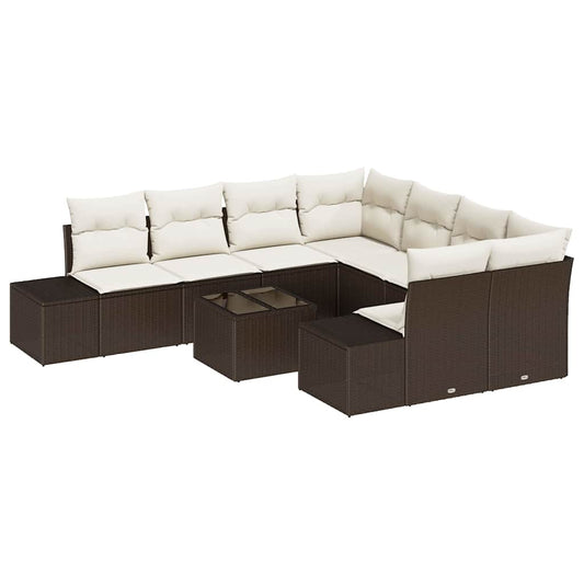 Garten-Sofa-Set mit Kissen 9 pcs Braun, Creme 55 x 55 x 37 cm