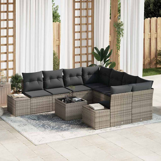 Garten-Sofa-Set mit Kissen Manuell 9 pcs Grau 55 x 55 x 37 cm