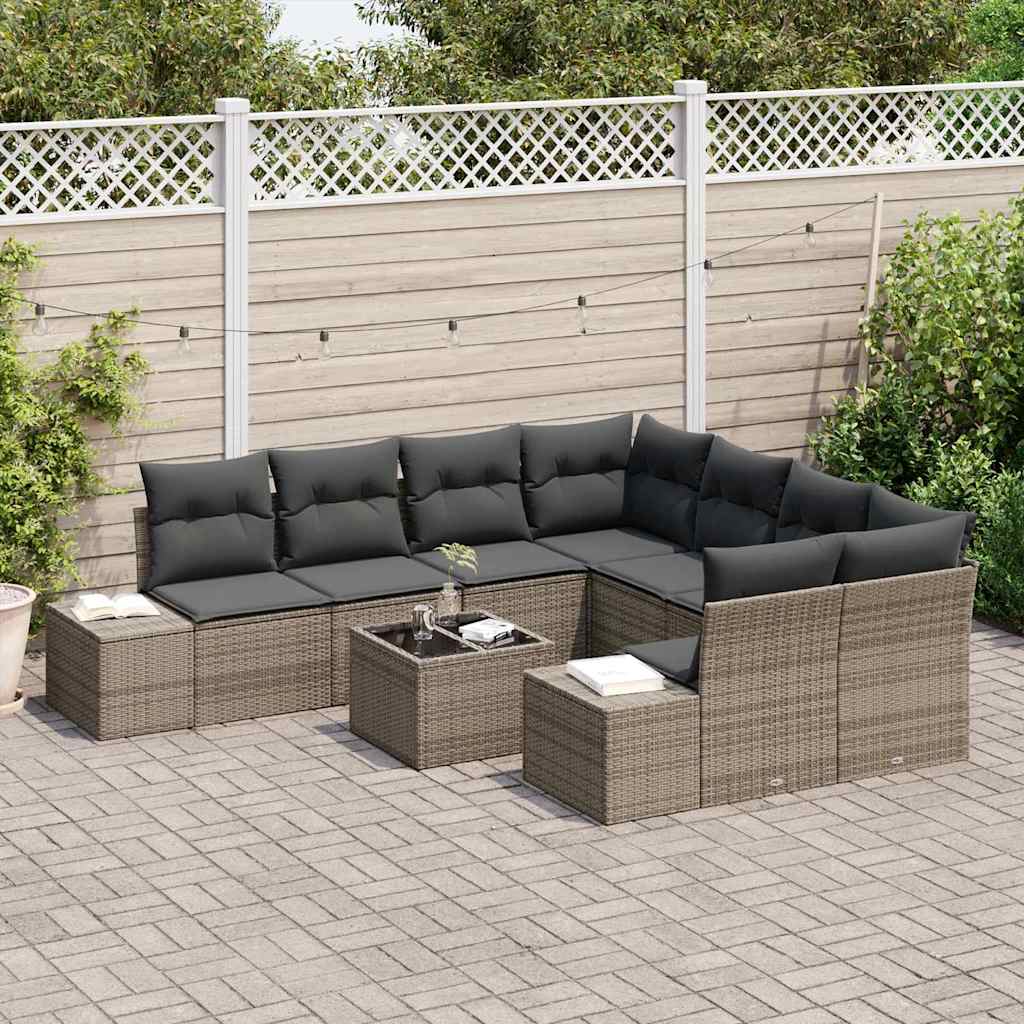 Garten-Sofa-Set mit Kissen Manuell 9 pcs Grau 55 x 55 x 37 cm