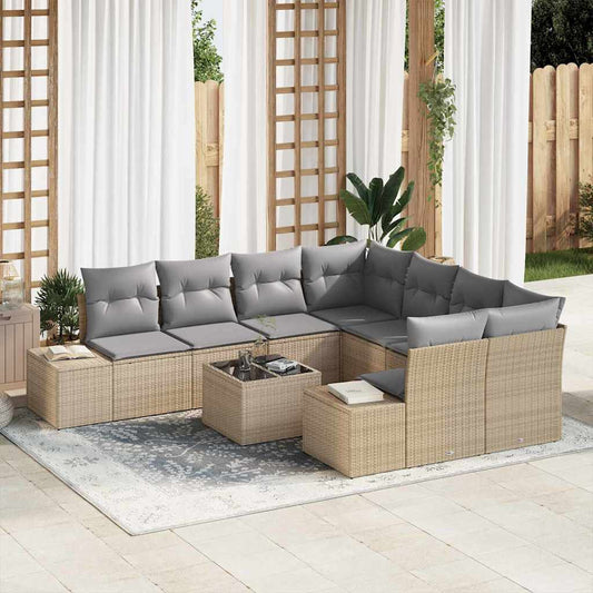 Garten-Sofa-Set mit Kissen 9 pcs Beige, Grau 55 x 55 x 37 cm