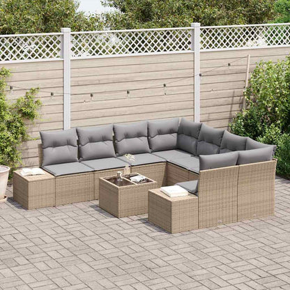 Garten-Sofa-Set mit Kissen 9 pcs Beige, Grau 55 x 55 x 37 cm