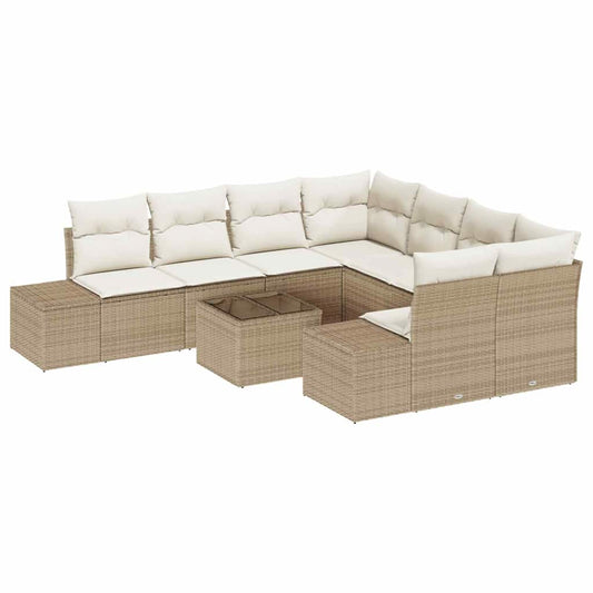 Garten-Sofa-Set mit Kissen 9 pcs Beige, Creme 55 x 55 x 37 cm