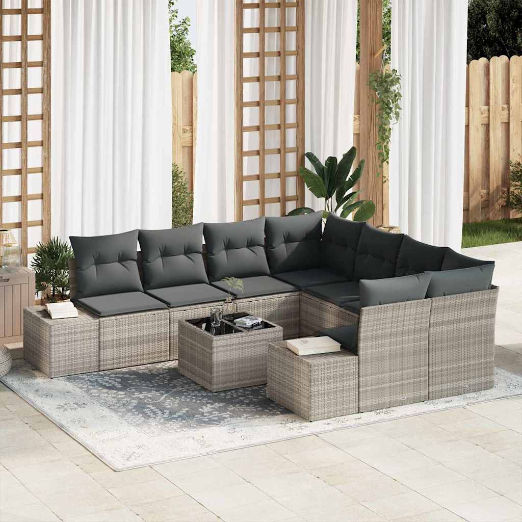 Garten-Sofa-Set 9 pcs Hellgrau und Dunkelgrau 55 x 55 x 37 cm