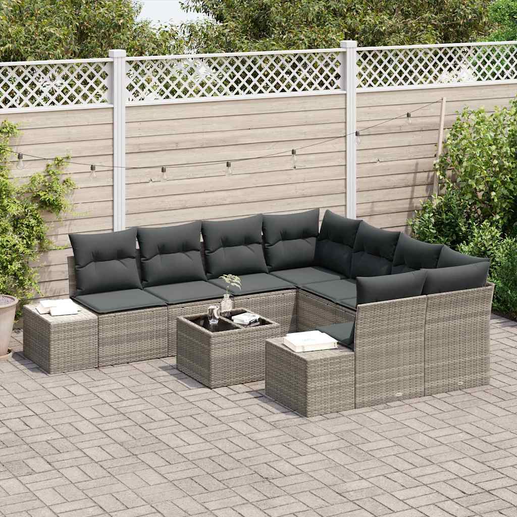 Garten-Sofa-Set 9 pcs Hellgrau, Dunkelgrau 55 x 55 x 37 cm