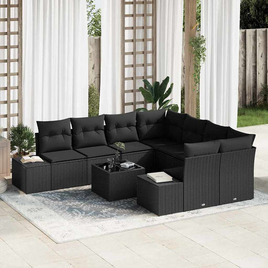 Garten-Sofa-Set mit Kissen 9 pcs Schwarz 55 x 55 x 37 cm