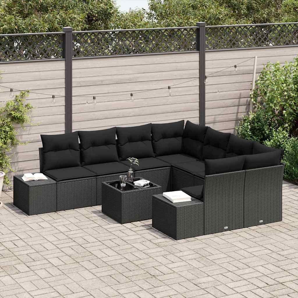 Garten-Sofa-Set mit Kissen 9 pcs Schwarz 55 x 55 x 37 cm