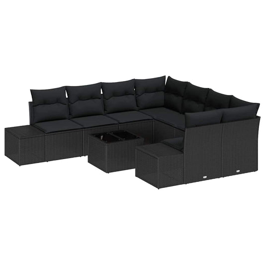 Garten-Sofa-Set mit Kissen 9 pcs Schwarz 55 x 55 x 37 cm