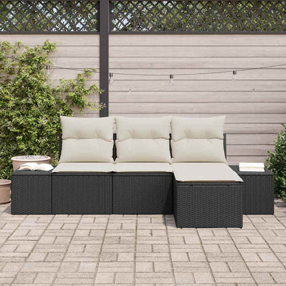 Garten-Sofa-Set mit Kissen mit Speicher 4 pcs Schwarz, Creme