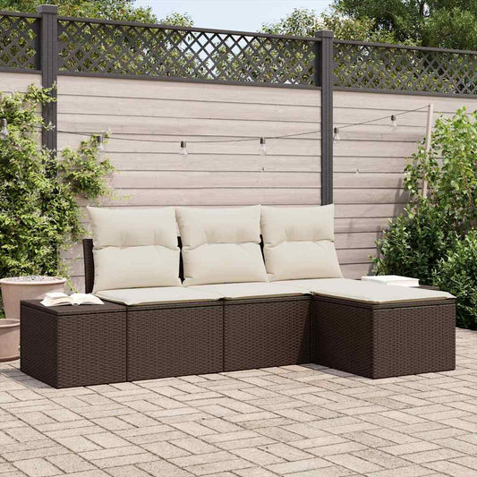Garten-Sofa-Set mit Kissen mit Speicher 4 pcs Braun, Creme